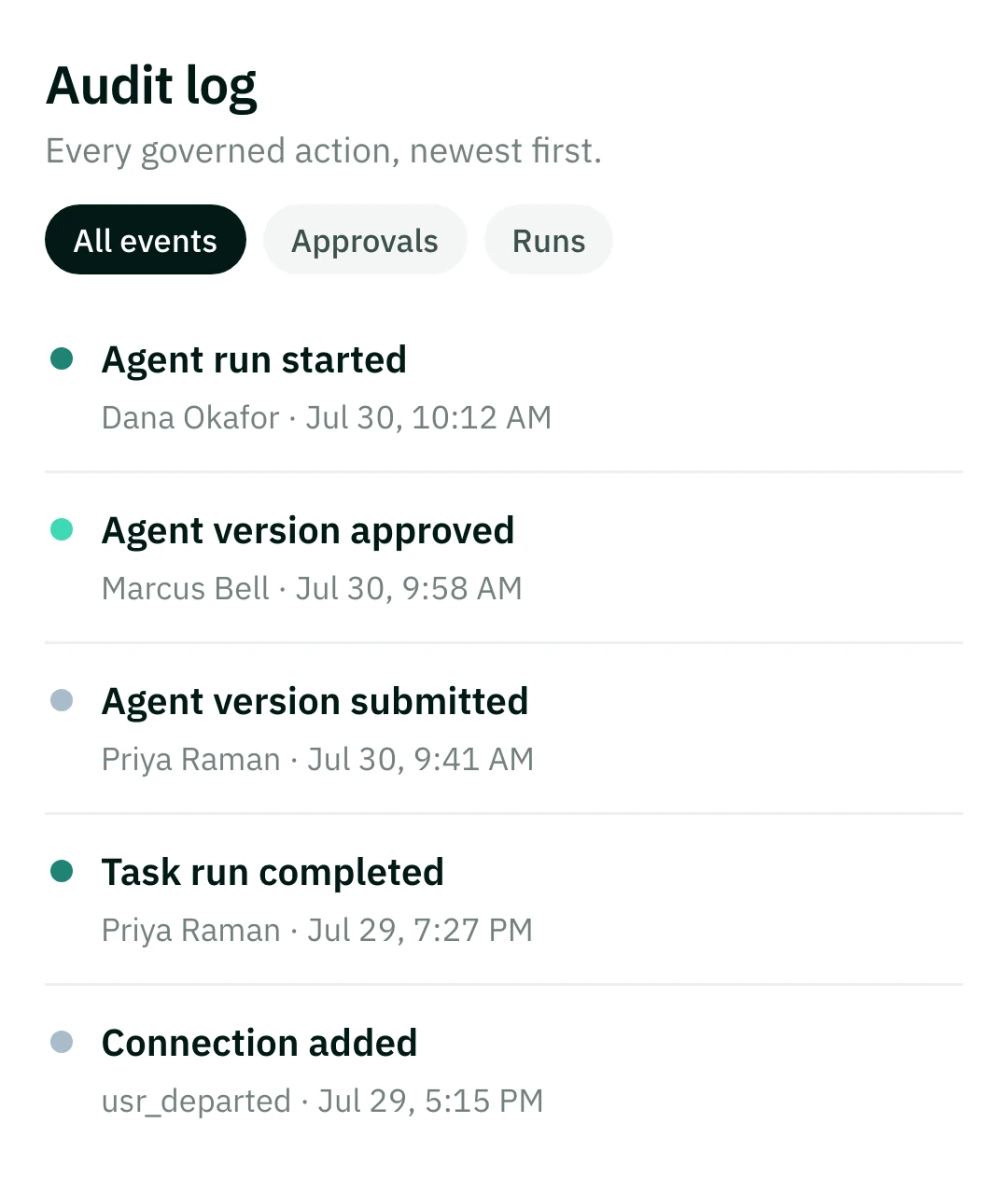 Nura OS audit log screen